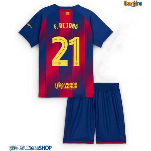 Maglie da calcio Barcelona Frenkie de Jong #21 Prima Maglia Bambino 2025-26 Manica Corta + Pantaloni corti)